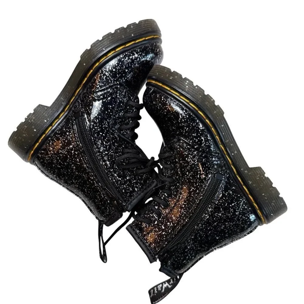 NEW Dr. Martens Toddler Girls 1460 Black Cosmic Glitter Lace Up Boots Black SZ 7